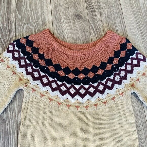 Hooke Knit Sweater Dress Teens Size 14 Long Sleeve Elbow Patches Norway Nordic - Picture 2 of 14